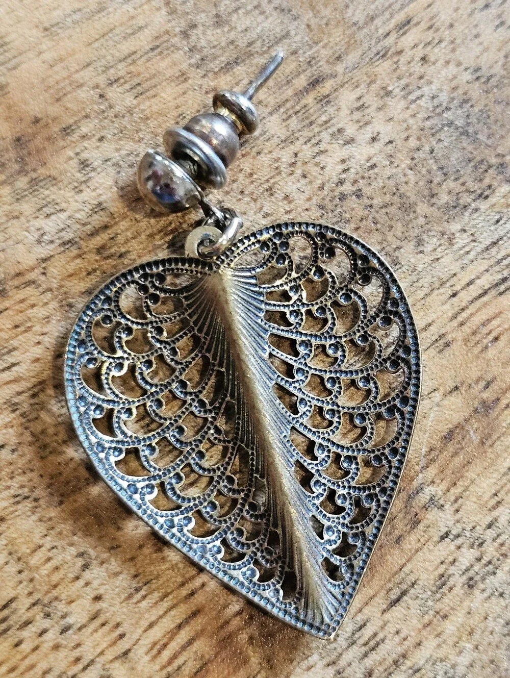 Antiqued Goldtone Filigree Heart Drop Earrings